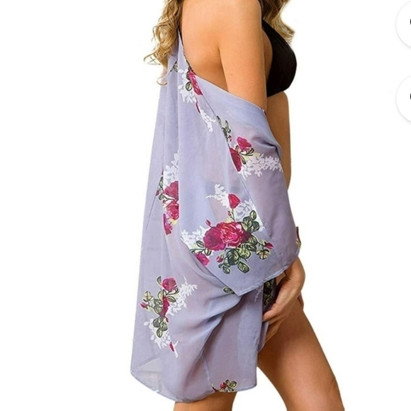 Women's Lavender Chiffon Beach Cardigan Blouse Shawl Loose Top Outerwear Size M - Picture 2 of 13